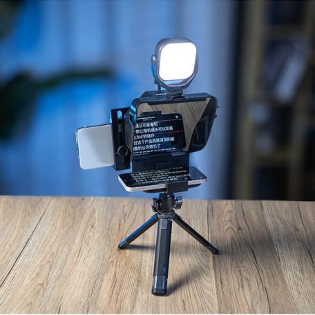 Hordozható Súgógép, Okostelefon felvételhez, PT-15, 3db vakupapucs foglalat + 1/4" rögzítő csavarmenet, élő közvetítéshez vagy interjúhoz, fekete