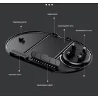 Multifunkciós Autós Csúszásgátló Mobiltartó Tálca Szilikonból, műszerfalra, analóg telefonszám kijelző, 360°-ban forgatható mobiltartó, szemüvegtartó, illatosító tartó, fekete