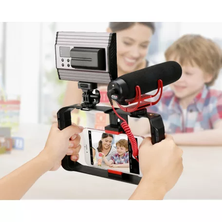 Telefon Stabilizátor Foglalat, UURIG VideoRig foglalat okostelefonokhoz, 3 vakupapucs csatlakozó + 4x1/4" tripod csavarmenet, fekete