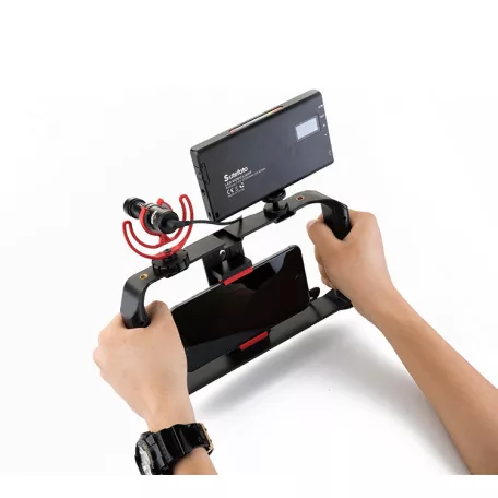 Telefon Stabilizátor Foglalat, UURIG VideoRig foglalat okostelefonokhoz, 3 vakupapucs csatlakozó + 4x1/4" tripod csavarmenet, fekete