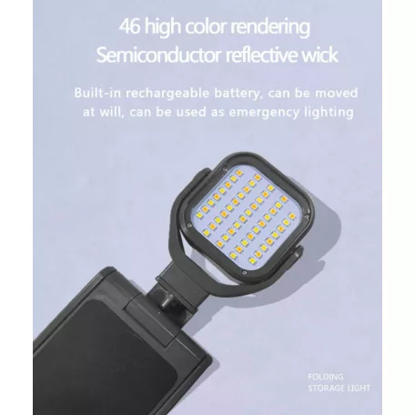 Hordozható mini LED lámpa, mobiltelefontartóval, fotó és videó készitéshez, fényerősség, színhőmérséklet állítható, fekete