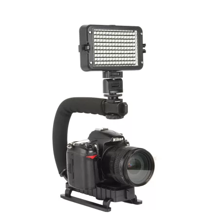 Univerzális VideoRig foglalat Fényképezőgépekhez, C alakú fogantyú, 1/4" menet, vakupapucs foglalat, fekete