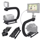 Univerzális VideoRig foglalat Fényképezőgépekhez, C alakú fogantyú, 1/4" menet, vakupapucs foglalat, fekete