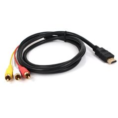 HDMI/3RCA átalakító kábel, 1.5 méter, HDMI-ről 3RCA Video Audio AV-re továbbítja a jelet, fekete