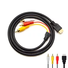 HDMI/3RCA átalakító kábel, 1.5 méter, HDMI-ről 3RCA Video Audio AV-re továbbítja a jelet, fekete