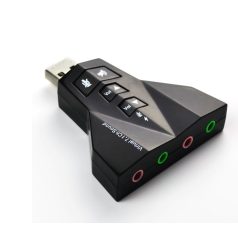   Külső USB hangkártya 7.1, USB 2.0 interfész, hangerő és némító gombokkal, fekete