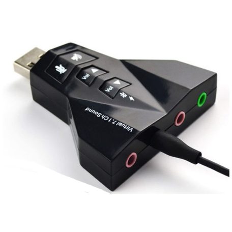 Külső USB hangkártya 7.1, USB 2.0 interfész, hangerő és némító gombokkal, fekete