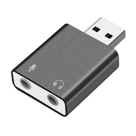 Külső USB hangkártya 7.1, USB 2.0 interfész,  mikrofon és fejhallgató csatlakozóval, fekete