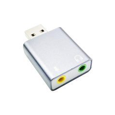   Külső USB hangkártya 7.1, USB 2.0 interfész,  mikrofon és fejhallgató csatlakozóval, ezüstszín
