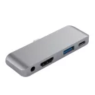 4 az 1-ben USB hub: USB-C -> USB 3.0/4K HDMI/USB-C/audió 3.5mm jack porttal, 60W gyorstöltés, szürke