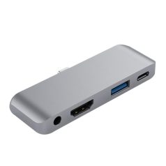   4 az 1-ben USB hub: USB-C -> USB 3.0/4K HDMI/USB-C/audió 3.5mm jack porttal, 60W gyors töltés, szürke