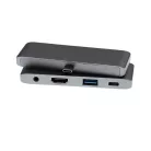 4 az 1-ben USB hub: USB-C -> USB 3.0/4K HDMI/USB-C/audió 3.5mm jack porttal, 60W gyorstöltés, szürke