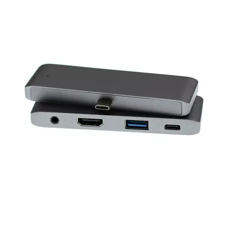 4 az 1-ben USB hub: USB-C -> USB 3.0/4K HDMI/USB-C/audió 3.5mm jack porttal, 60W gyorstöltés, szürke