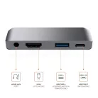 4 az 1-ben USB hub: USB-C -> USB 3.0/4K HDMI/USB-C/audió 3.5mm jack porttal, 60W gyorstöltés, szürke