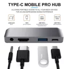 4 az 1-ben USB hub: USB-C -> USB 3.0/4K HDMI/USB-C/audió 3.5mm jack porttal, 60W gyorstöltés, szürke