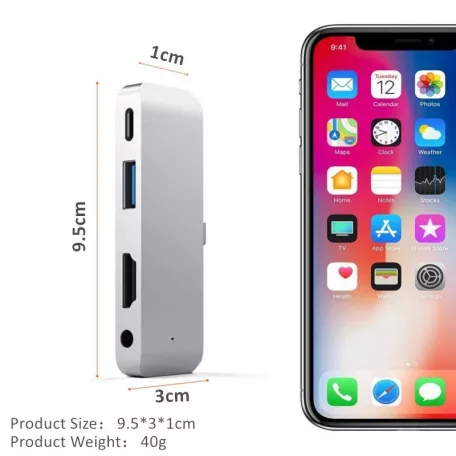 4 az 1-ben USB hub: USB-C -> USB 3.0/4K HDMI/USB-C/audió 3.5mm jack porttal, 60W gyorstöltés, szürke