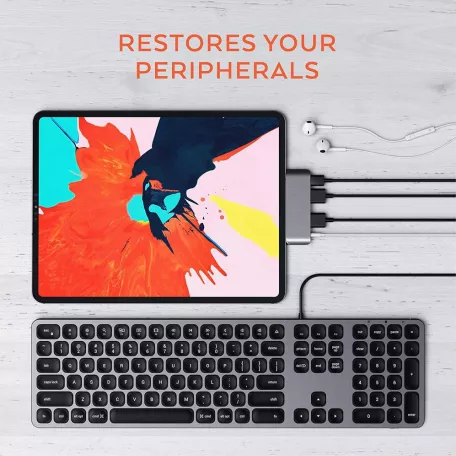 4 az 1-ben USB hub: USB-C -> USB 3.0/4K HDMI/USB-C/audió 3.5mm jack porttal, 60W gyorstöltés, szürke