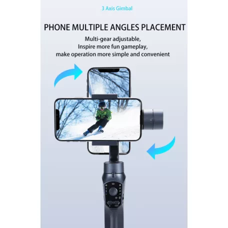 Gimbal F10 Okostelefon Képstabilizátor, 3 tengelyes, automatikus arckövetés, Bluetooth v5.0, újratölthető akkumulátor, fekete