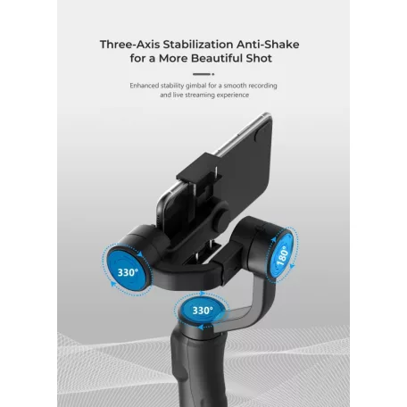 Gimbal F10 Okostelefon Képstabilizátor, 3 tengelyes, automatikus arckövetés, Bluetooth v5.0, újratölthető akkumulátor, fekete