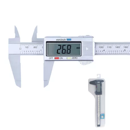 Digitális Tolómérő, 150mm-ig, LCD kijelzővel, karbonszálas, ezüstszín