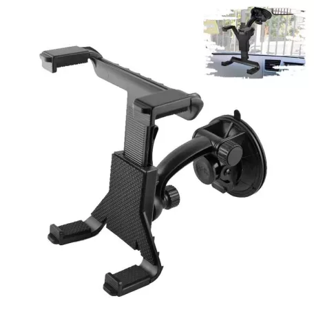 Univerzális tablet- és GPS navigáció tartó, tapadókorongos, szélvédőre/műszerfalra, 360°-ban forgatható, 7''-11'' méretig, fekete