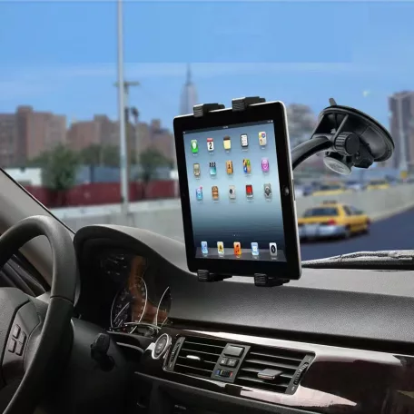 Univerzális tablet- és GPS navigáció tartó, tapadókorongos, szélvédőre/műszerfalra, 360°-ban forgatható, 7''-11'' méretig, fekete