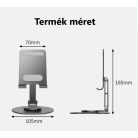 Asztali mobiltelefon és tablet állvány, alumínium, 360°-ban forgatható, összecsukható, szürke