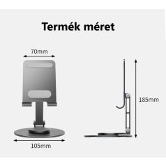   Asztali mobiltelefon és tablet állvány, alumínium, 360°-ban forgatható, összecsukható, szürke