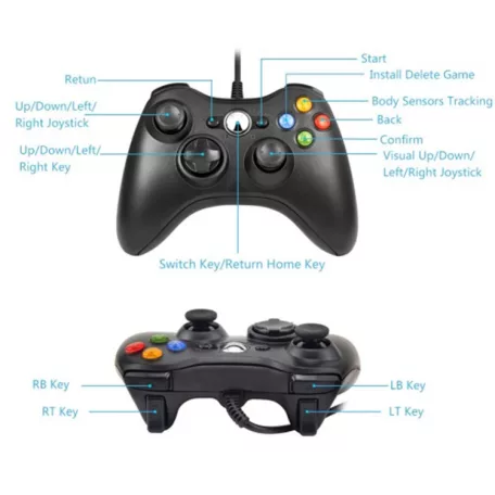 USB Gamepad, PC/PS3 kompatibilis gaming kontroller, vezetékes, fekete