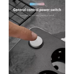   Hálózati Hosszabbító Elosztó, 5db földelt aljzat, 1.8m kábel, 10A, 2500W-os adapter, túlfeszültség védelem, fekete/szürke