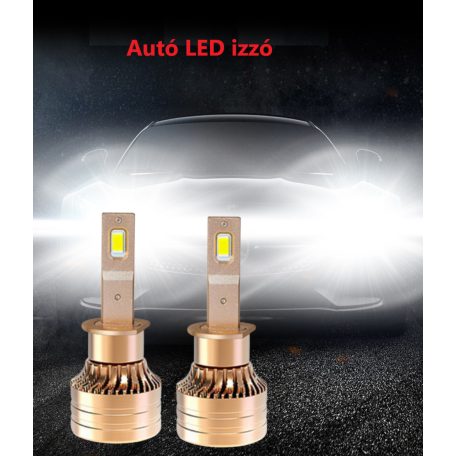 Head LED autó fényszóró izzó pár, H1 típusú, készlet/szett, 2db, 8000Lumen, CANBUS, 6500K hideg fehér, réz