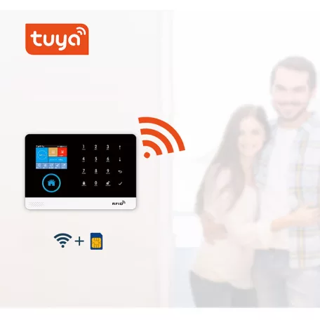 WiFi/GSM Intelligens Riasztórendszer, 2.4″ TFT kijelző, mozgásérzékelős, érintős gomb, WiFi és GSM dual hálózat, Tuya Smart alkalmazással