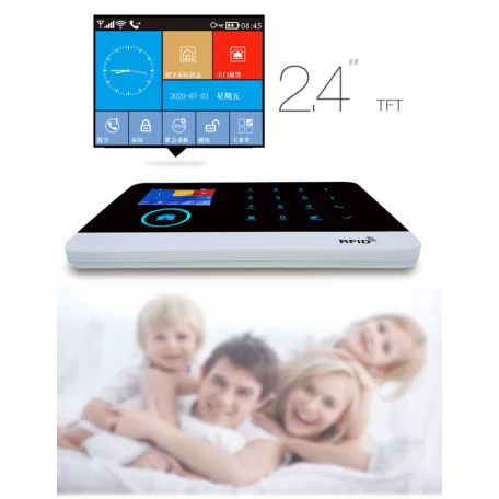 WiFi/GSM Intelligens Riasztórendszer, 2.4″ TFT kijelző, mozgásérzékelős, érintős gomb, WiFi és GSM dual hálózat, Tuya Smart alkalmazással