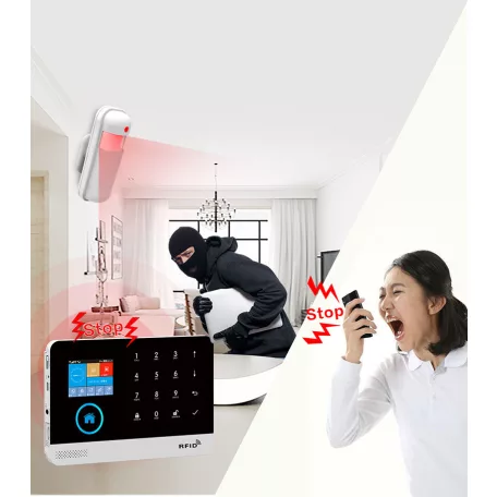 WiFi/GSM Intelligens Riasztórendszer, 2.4″ TFT kijelző, mozgásérzékelős, érintős gomb, WiFi és GSM dual hálózat, Tuya Smart alkalmazással