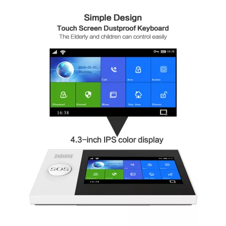 WiFi/GSM Intelligens Riasztórendszer, 4.3″ érintőképernyős, WiFi és 4G dual hálózat, Tuya Smart alkalmazással