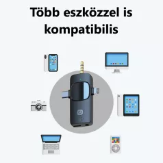   Professzionális Dual Vezeték Nélküli Mikrofon Készlet, 3 az 1-ben, vlogging-, interjú-, élő közvetítés-, videofelvételhez, 2db Omnidirekcionális Mikrofon, 1db RX vevőegység, fekete