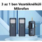 Professzionális Dual Vezeték Nélküli Mikrofon Készlet, 3 az 1-ben, vlogging-, interjú-, élő közvetítés-, videofelvételhez, 2db Omnidirekcionális Mikrofon, 1db RX vevőegység, fekete