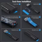 Külső M.2 SSD merevlemez ház, M.2 PCIe NVMe SSD-hez dokkoló funkcióval, 10Gbps, Type-C kimenet, Alumínium ház, max 24TB, fekete