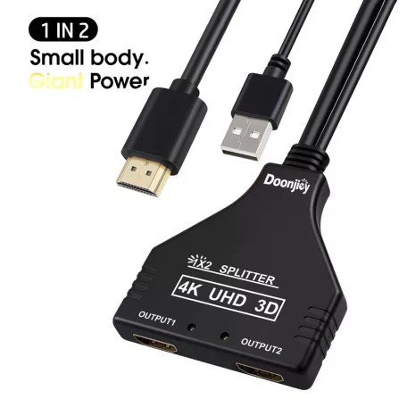 HDMI splitter, 1db HDMI apa -> 2db HDMI anya elosztó, 4K UHD, Donji, fekete