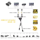 HDMI splitter, 1db HDMI apa -> 2db HDMI anya elosztó, 4K UHD, Donji, fekete