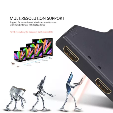 HDMI splitter, 1db HDMI apa -> 2db HDMI anya elosztó, 4K UHD, Donji, fekete