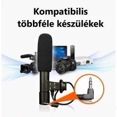   Professzionális Irányított Kondenzátor Mikrofon/Kameramikrofon, vetetékes stereo, vlogging-, interjú-, élő közvetítés-, videofelvételhez, SLR fényképezőgép és DV kompatibilis, fekete