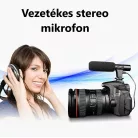 Professzionális Irányított Kondenzátor Mikrofon/Kameramikrofon, vetetékes stereo, vlogging-, interjú-, élő közvetítés-, videofelvételhez, SLR fényképezőgép és DV kompatibilis, fekete