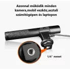 Professzionális Irányított Kondenzátor Mikrofon/Kameramikrofon, vetetékes stereo, vlogging-, interjú-, élő közvetítés-, videofelvételhez, SLR fényképezőgép és DV kompatibilis, fekete