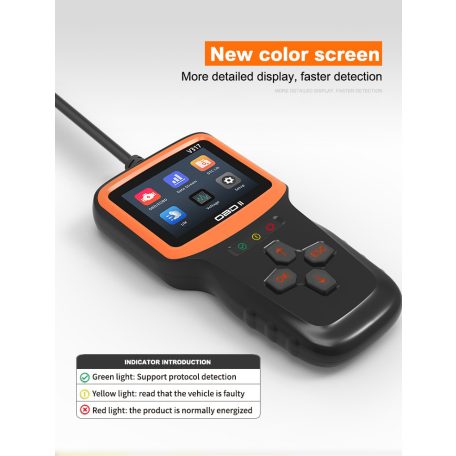 Professzionális autós Diagnosztikai Hibakód olvasó, OBD-II, színes TFT kijelző, univerzális, V317