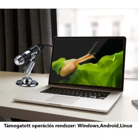 Hordozható Digitális Mikroszkóp, OTG csatlakozóval, 8 LED, 5x optikai zoom, 50->1000x digitális képnagyítás, fekete