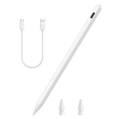   Stylus Pen érintőképernyős ceruza, iPad tablethez, mágneses tapadás, tölthető, Kör LED-es akku szint jelző, kapacitív, fehér