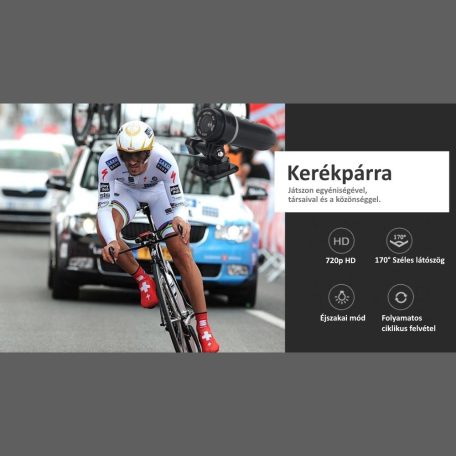 Motoros és Kerékpáros Menetrögzítő Kamera, IP67 Vízálló, 720p HD, éjjellátó funckció, fekete