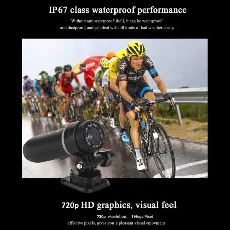 Motoros és Kerékpáros Menetrögzítő Kamera, IP67 Vízálló, 720p HD, éjjellátó funckció, fekete