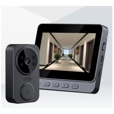 Vezeték nélküli videós kapucsengő, 6 hangerő fokozat, 4.3″ IPS HD kijelző, max.150m hatótáv, éjjellátó funkció, fekete